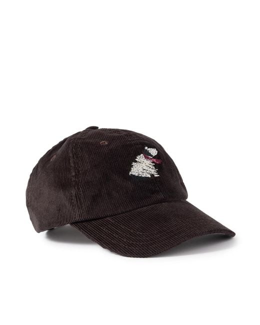 Drake's Black Him Embroidered Cotton-Corduroy Baseball Cap for men
