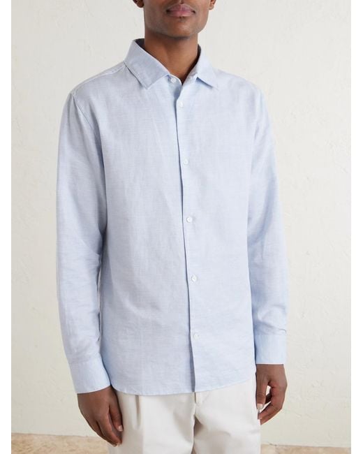 Mr P. White Cutaway-Collar Cotton, Linen And Cashmere-Blend Shirt for men