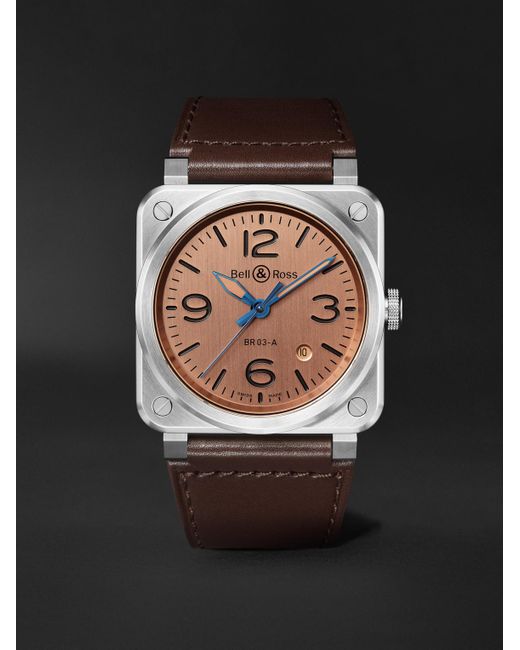 Bell & Ross Black Br 03 Copper Automatic 41Mm Steel And Leather Watch, Ref. No. Br03A-Gb-St/Sca for men