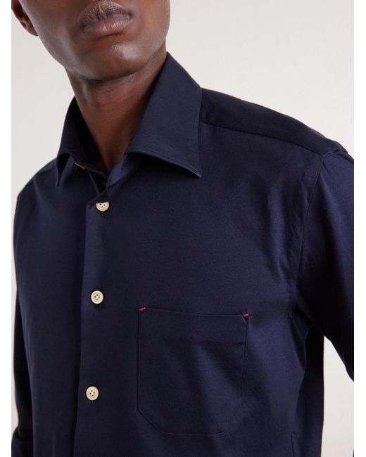 Kiton Blue Cotton-Jersey Shirt for men