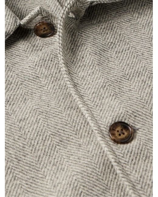 Portuguese Flannel Gray Labura Herringbone Wool-tweed Overshirt for men