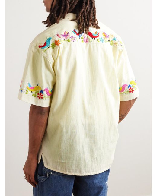 YMC Mitchum Hemd aus einer Baumwoll-Leinenmischung mit Stickereien in Natural für Herren