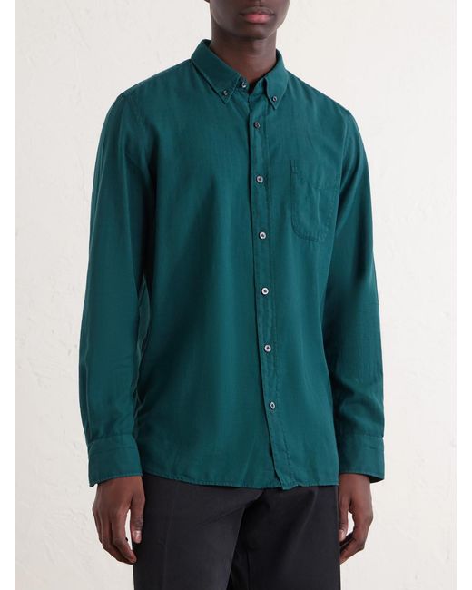 Tom Ford Green Washed Cotton And Cashmere-blend Twill Shirt for men