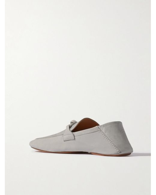 Bottega Veneta White Knot-detailed Leather-trimmed Textured-nubuck Loafers for men