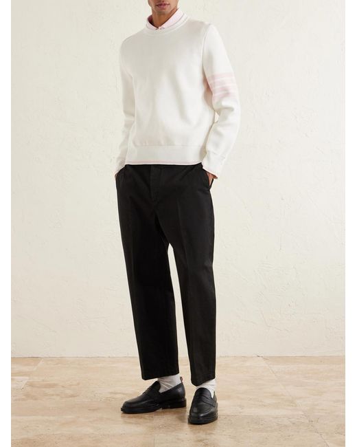 Thom Browne White Striped Cotton Sweater for men