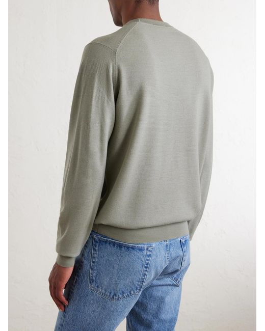 John Smedley Green Honeycomb-Knit Merino Wool Sweater for men