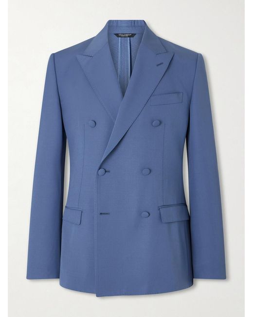 Dolce & Gabbana Blue Double-breasted Wool Blazer for men