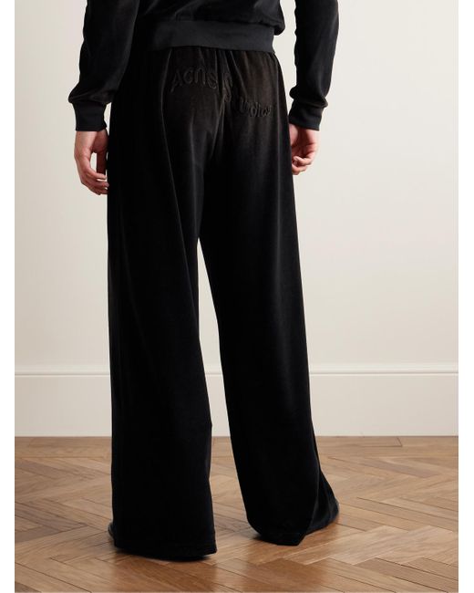 Acne Black Fega Wide-leg Logo-embossed Cotton-blend Velour Track Pants for men