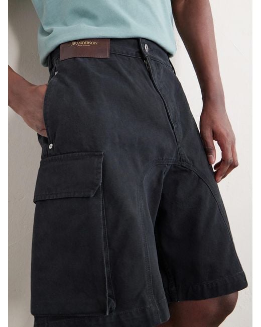 J.W. Anderson Blue Twisted Wide-Leg Cotton-Twill Cargo Shorts for men