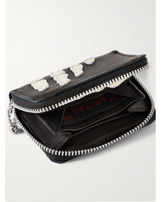 Kapital Black Thumbs-up Mini Appliquéd Leather Zip-around Wallet for men