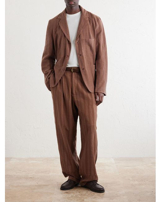 Kardo Brown Antonio Straight-Leg Striped Cotton-Canvas Trousers for men