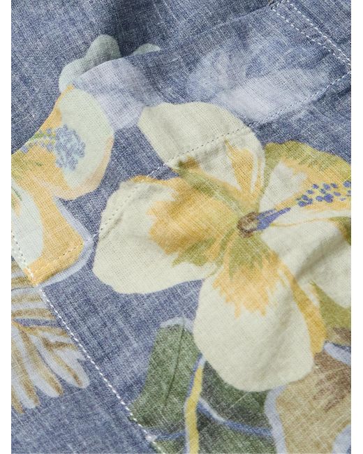 Hartford Blue Palm Camp-collar Floral-print Cotton Shirt for men