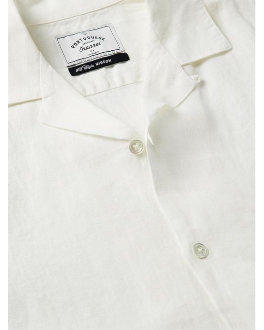 Portuguese Flannel White Dogtown Convertible-Collar Linen Shirt for men