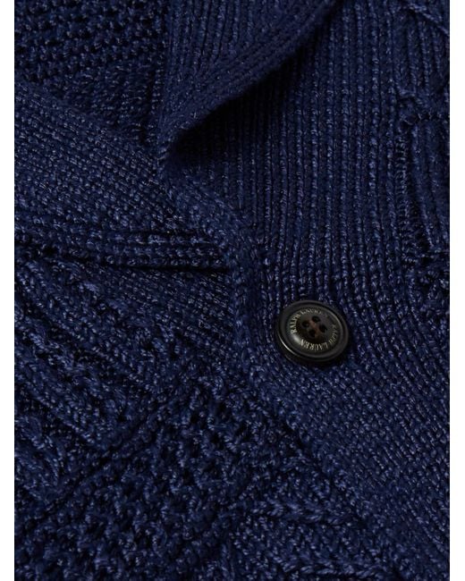 Ralph Lauren Purple Label Blue Shawl-collar Belted Cable-knit Silk And Cotton-blend Cardigan for men