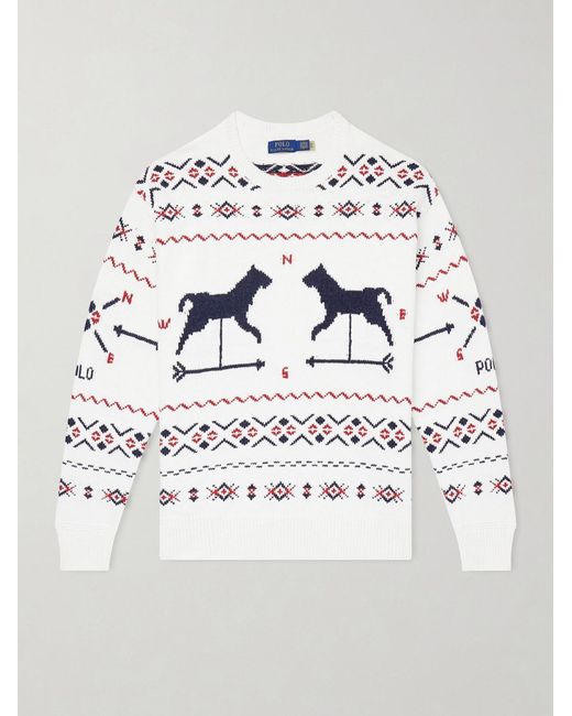 Polo Ralph Lauren Gray Weathervane Intarsia Cotton, Linen And Cashmere-Blend Sweater for men