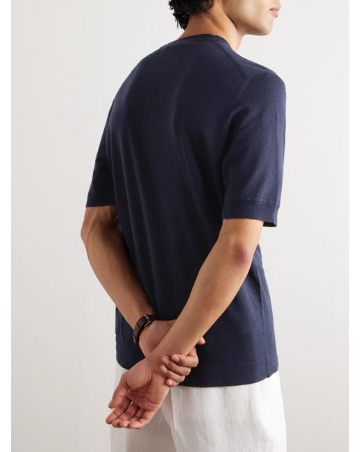 Loro Piana Blue Silk And Linen-blend T-shirt for men