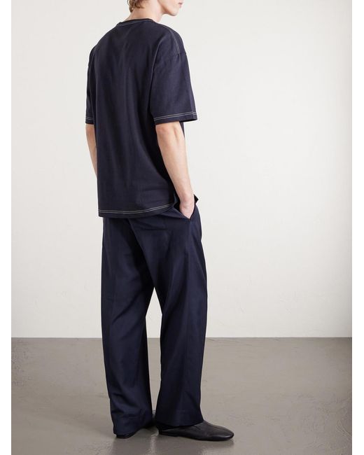 Lemaire Blue Cotton And Linen-Blend Jersey T-Shirt for men