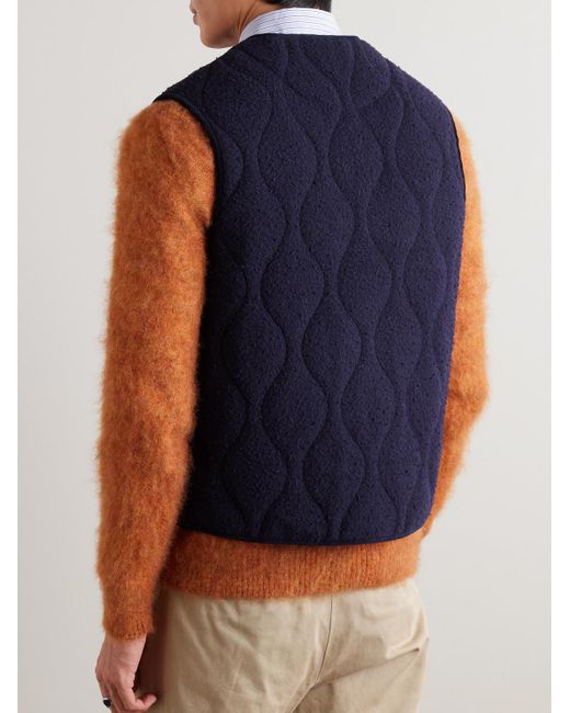 Drake's Blue Quilted Brushed-wool Gilet for men