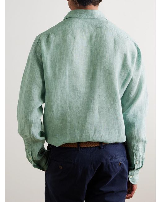 Spread-Collar Linen Shirt di Sid Mashburn in Green da Uomo
