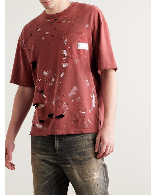Neighborhood Savage Distressed Paint-Splattered Cotton-Jersey T-Shirt for men