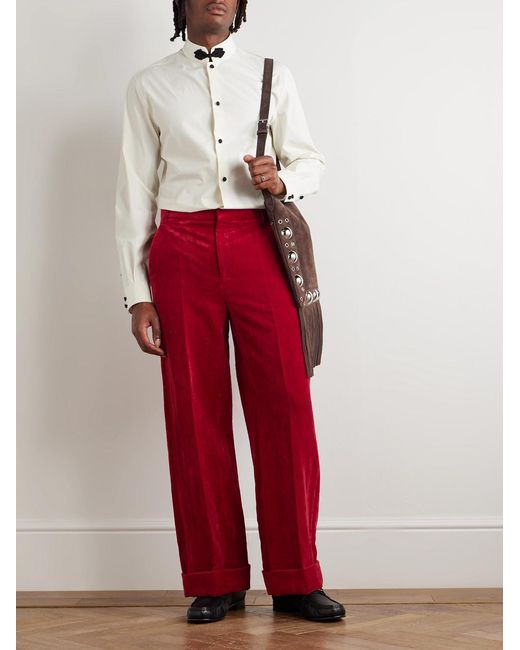 Valentino Garavani Flared Cotton And Linen-Blend Velvet Trousers for men