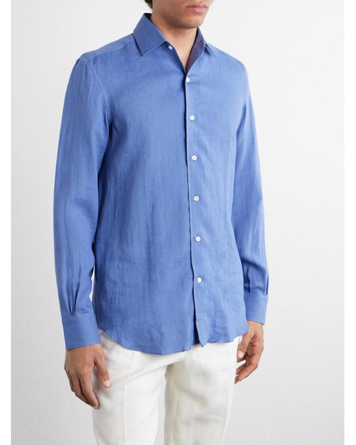 Thom Sweeney Blue Linen Shirt for men