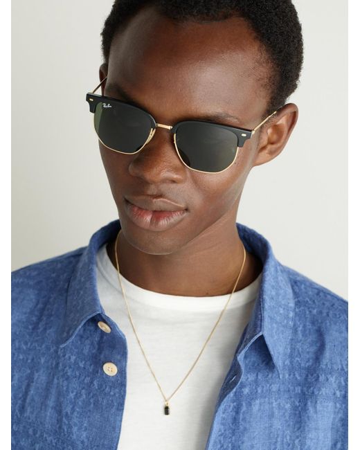 Ray-Ban Green New Clubmaster D-Frame Acetate And-Tone Sunglasses for men