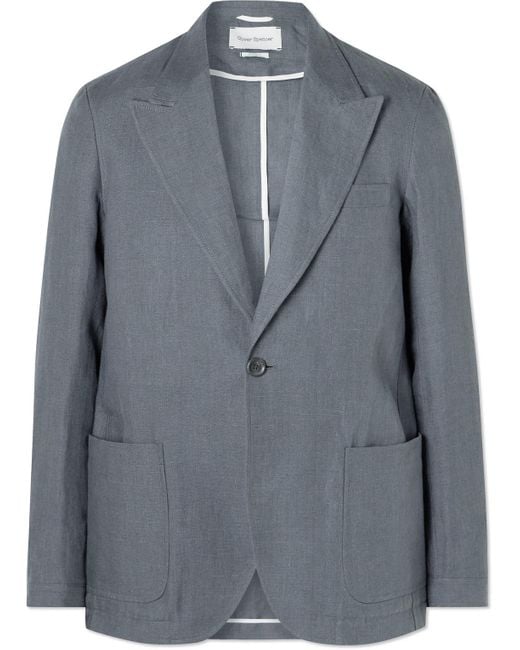 Oliver Spencer Blue Laurel Unstructured Linen Suit Jacket for men