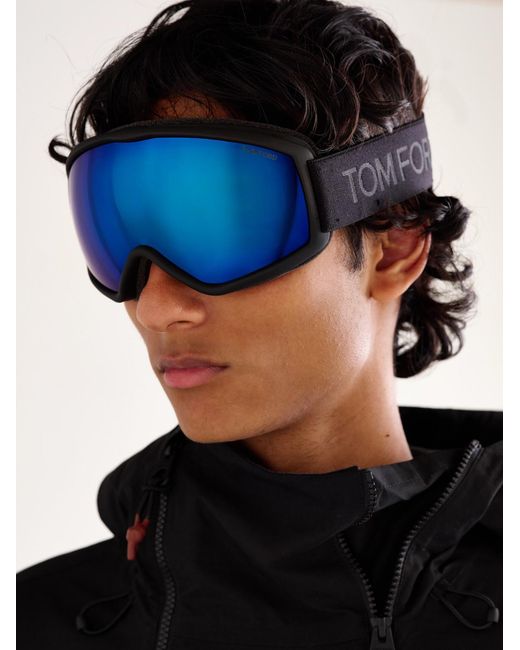 Tom Ford Blue Webbing-Trimmed Mirrored Ski Goggles for men