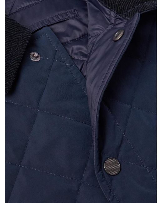 James Purdey & Sons Blue Corduroy-Trimmed Quilted Shell Down Gilet for men