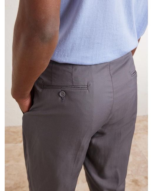 Officine Generale Gray Drew Tapered Pleated Lyocell, Linen And Cotton-Blend Trousers for men