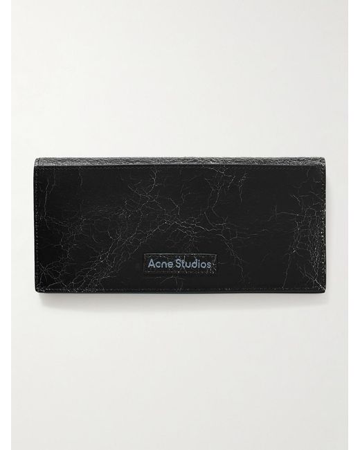 Acne Black Logo-Print Cracked-Leather Bifold Wallet for men