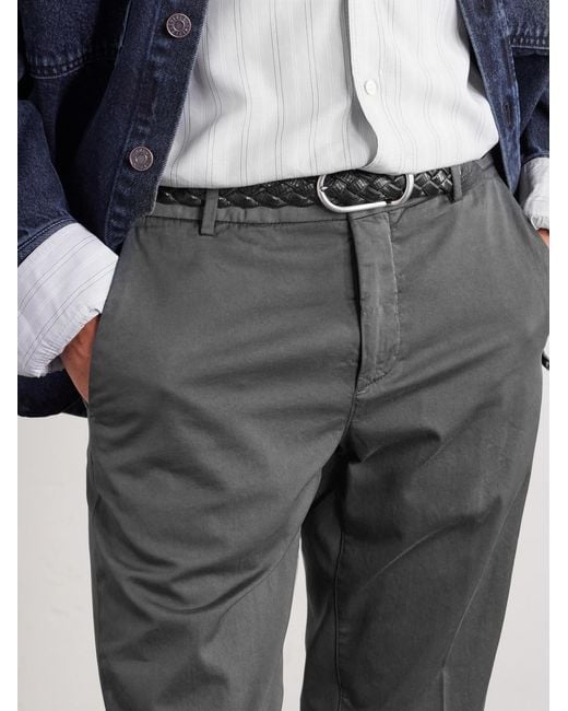 Eleventy Gray Straight-leg Pleated Stretch Cotton And Silk-blend Trousers for men