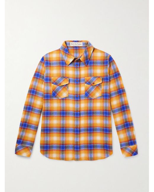 God's True Cashmere Yellow Checked Cashmere Shirt for men