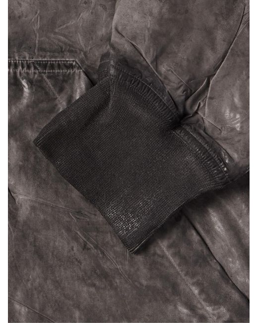 Rick Owens Gray Garment-Dyed Foil Coated Cotton-Poplin Hooded Bomber Jacket for men