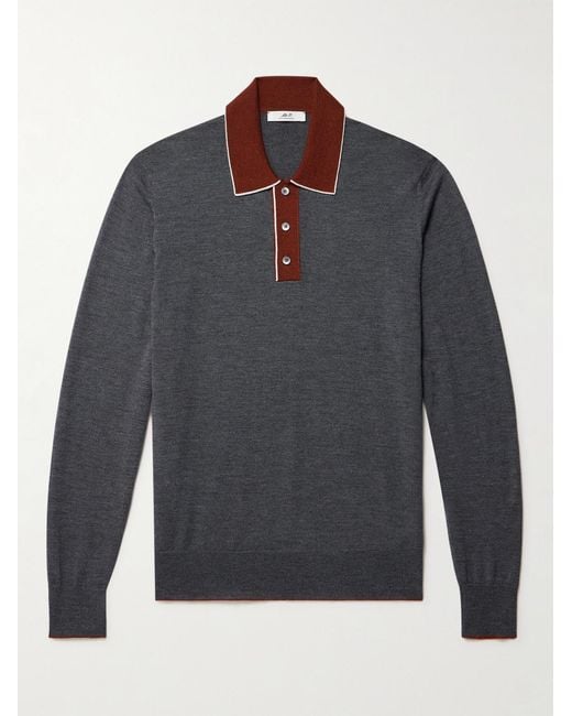 Mr P. Gray Colour-Block Merino Wool Polo Shirt for men