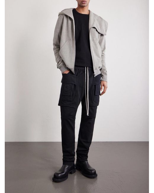 Rick Owens Black Creatch Tapered Cotton-jersey Drawstring Cargo Trousers for men
