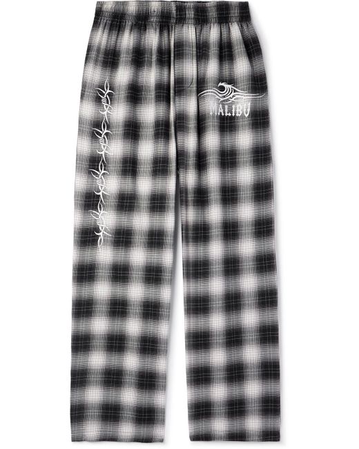 Local Authority Gray Razor Wave Straight-leg Embroidered Checked Cotton-flannel Trousers for men