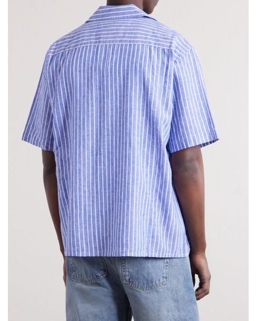 Corridor NYC Blue Camp-Collar Striped Linen And Cotton-Blend Shirt for men