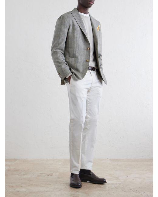 Boglioli Gray Prince Of Wales Checked Silk Blazer for men