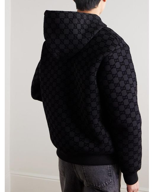 Gucci Black Logo-Flocked Jersey Zip-Up Hoodie for men