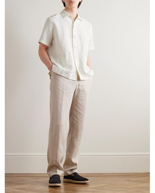Oliver Spencer Jacquard-Hemd aus einer Leinen-Baumwollmischung mit Reverskragen in White für Herren