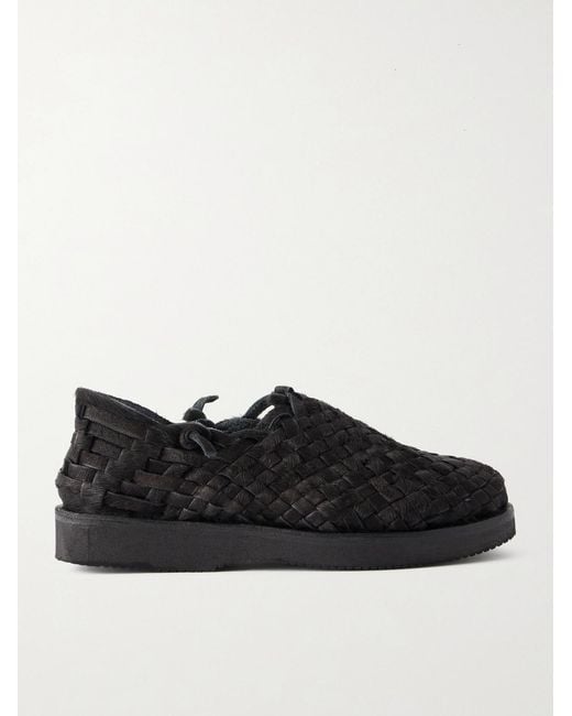 Yuketen Black Woven Calf Hair Huarache Sandals for men