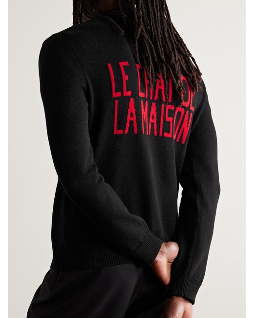 Valentino Garavani Black Logo-Appliquéd Intarsia-Knit Cotton And Virgin Wool-Blend Sweater for men