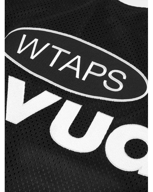 (w)taps Black Netminder Logo-Appliquéd Embroidered Mesh T-Shirt for men