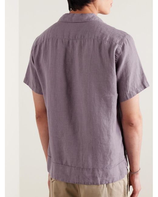 Camicia in lino con colletto aperto di Oliver Spencer in Purple da Uomo