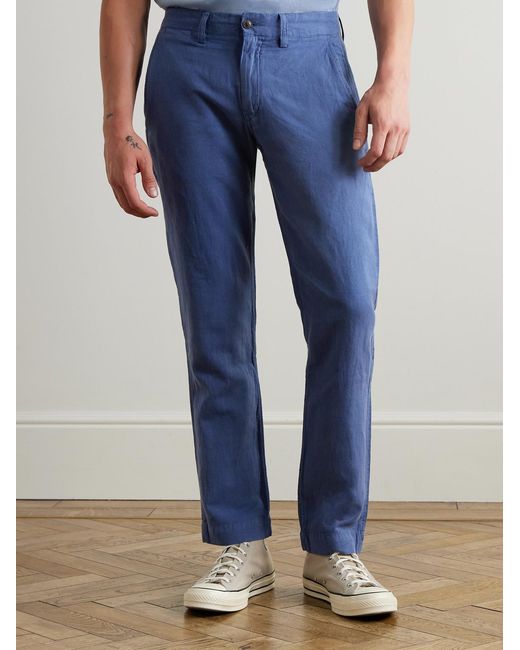 Polo Ralph Lauren Blue Straight-Leg Linen And Cotton-Blend Trousers for men