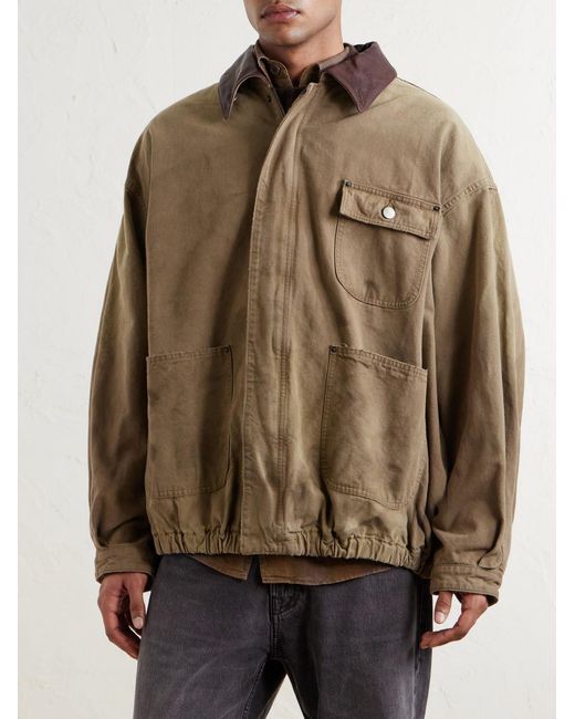 Ssstein Natural Leather-trimmed Garment-dyed Cotton-canvas Jacket for men