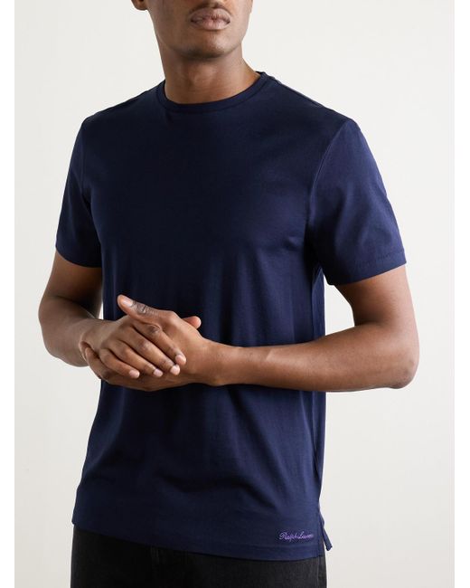 Ralph Lauren Blue Logo-Embroidered Cotton-Lisle T-Shirt for men