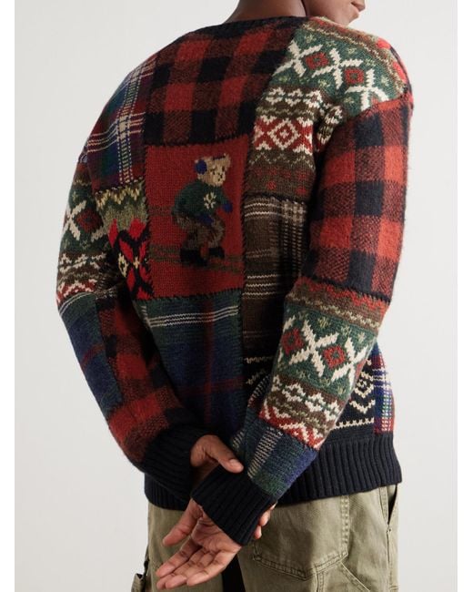 Polo Ralph Lauren Red Patchwork Jacquard-Knit Wool And Cashmere-Blend Sweater for men